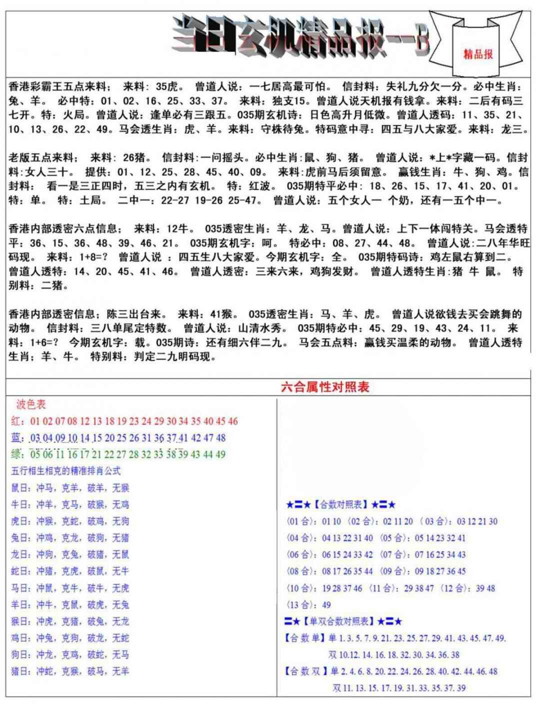 035期当日玄机精品报B[图]